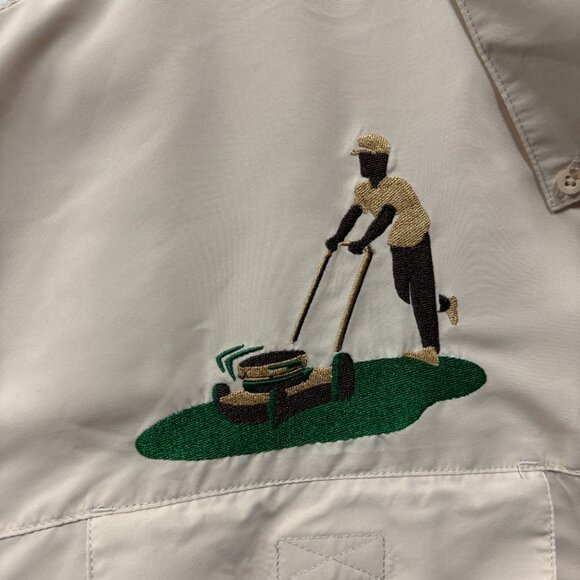 Magellan Shirt Mens XL Fish Gear Laguna Madre Mowing Man Decal Graphic Vented - Picture 3 of 10